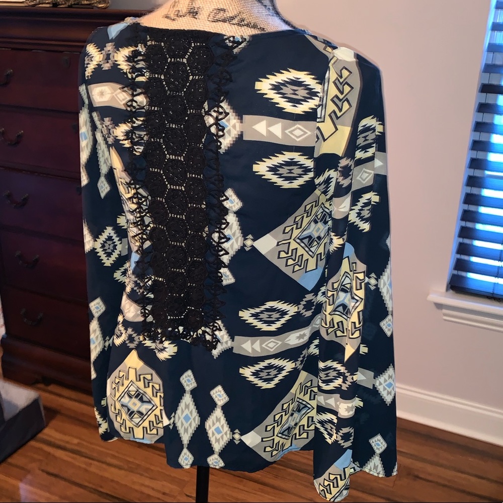 Aztec blouse with lace back